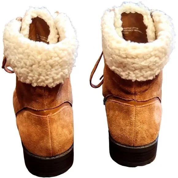 NWOT Crown & Ivy "June" Ankle Boot, Size 7, Cognac Color, Suede w/ Faux Fur Trim - Picture 5 of 6